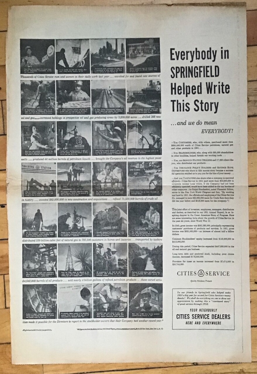 1952 full page newspaper ad for Cities Service – Springfield MO people