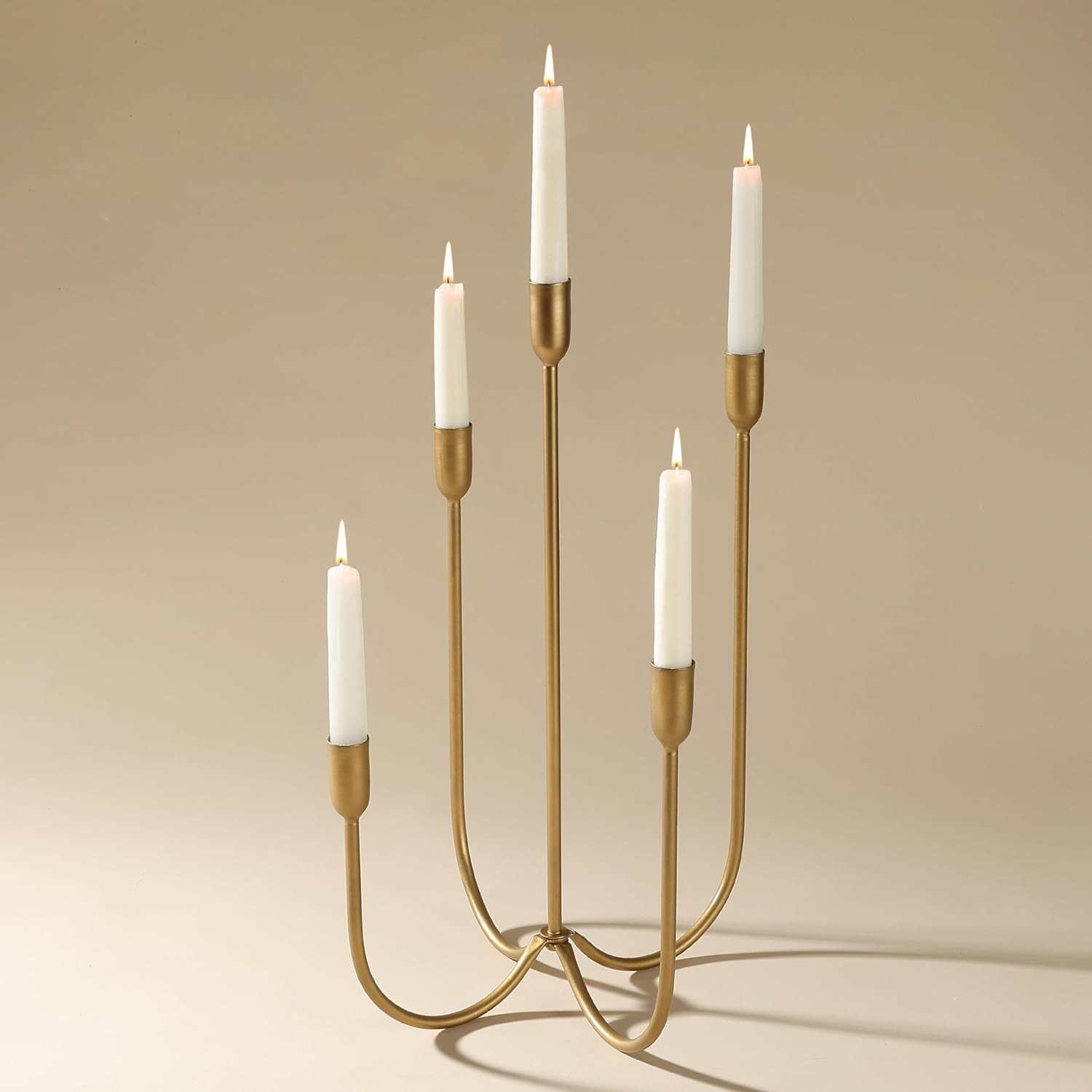 5-Candle Iron Candelabra, 17 Inch Antique Brass Gold Candle Holder, Hand-Forged