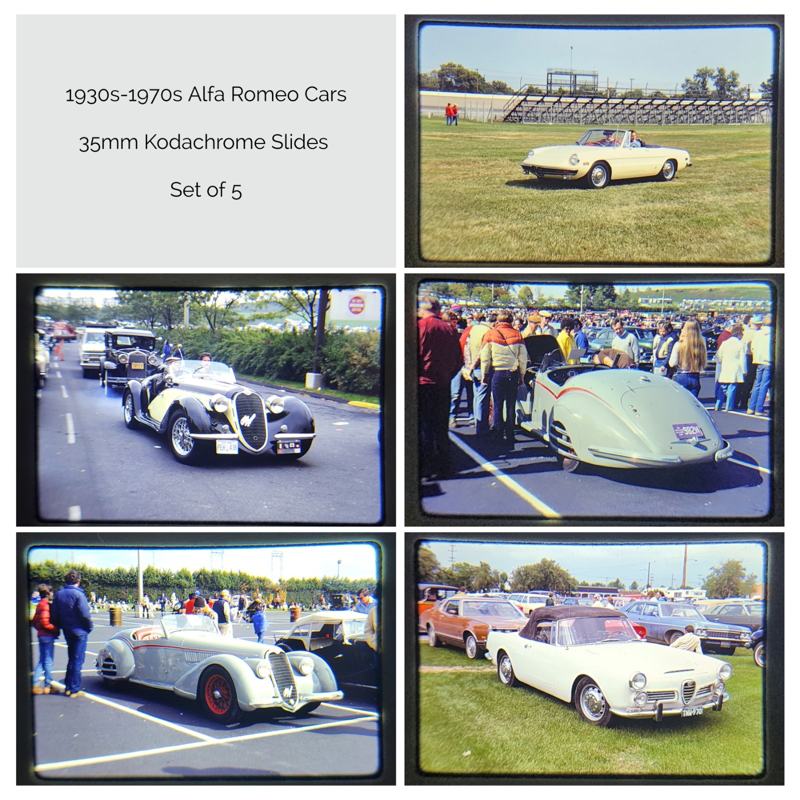 Alfa Romeo 35mm Kodachrome 1930s & 1970s Classic Car Slides Set of 5