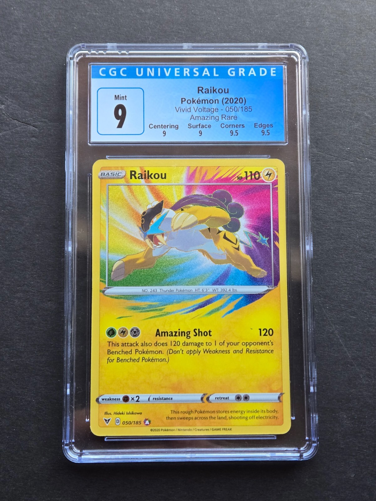 Pokemon CGC 9 RAIKOU 050/185 – SWSH VIVID VOLTAGE HOLO RARE – MINT