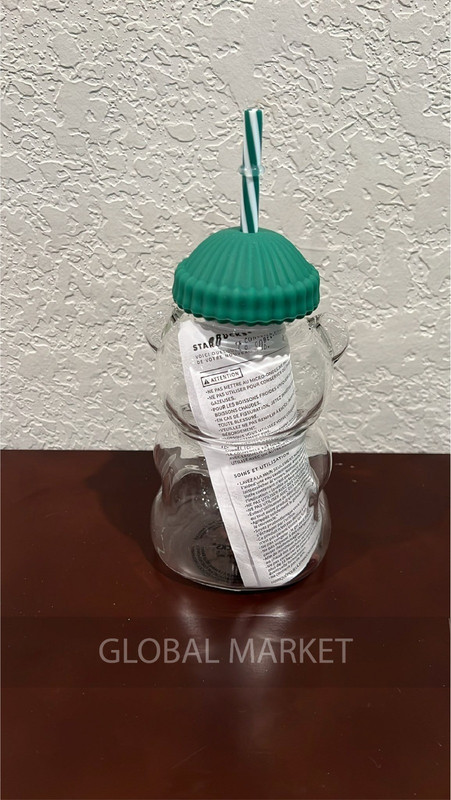 Starbucks Bearista Bear **Glass** Jar Cold Cup with Straw, Thick Glass 20 oz
