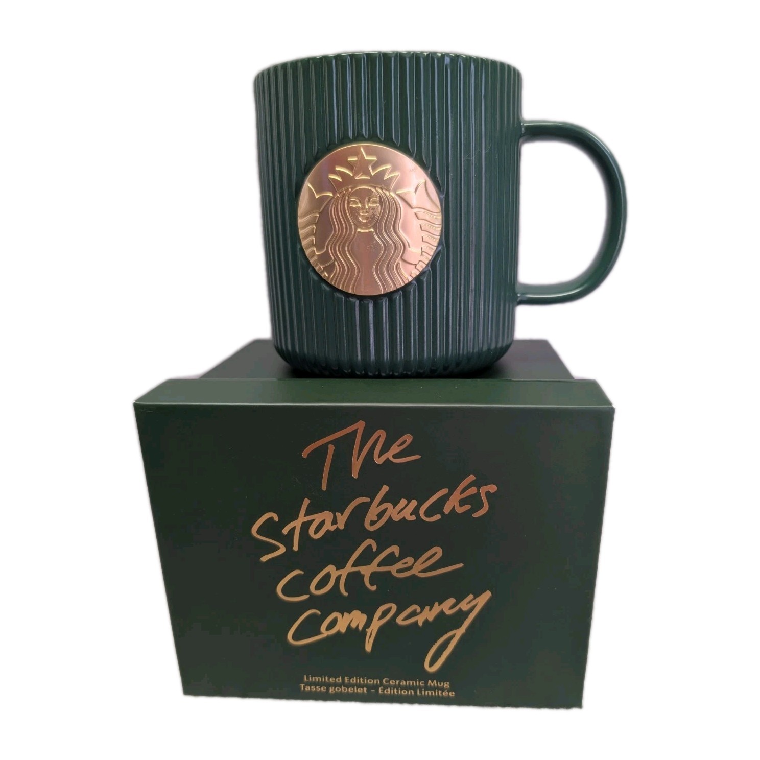 Starbucks 2025 Holiday Green Pleated Ceramic Mug 14oz W/ Box Limited Release