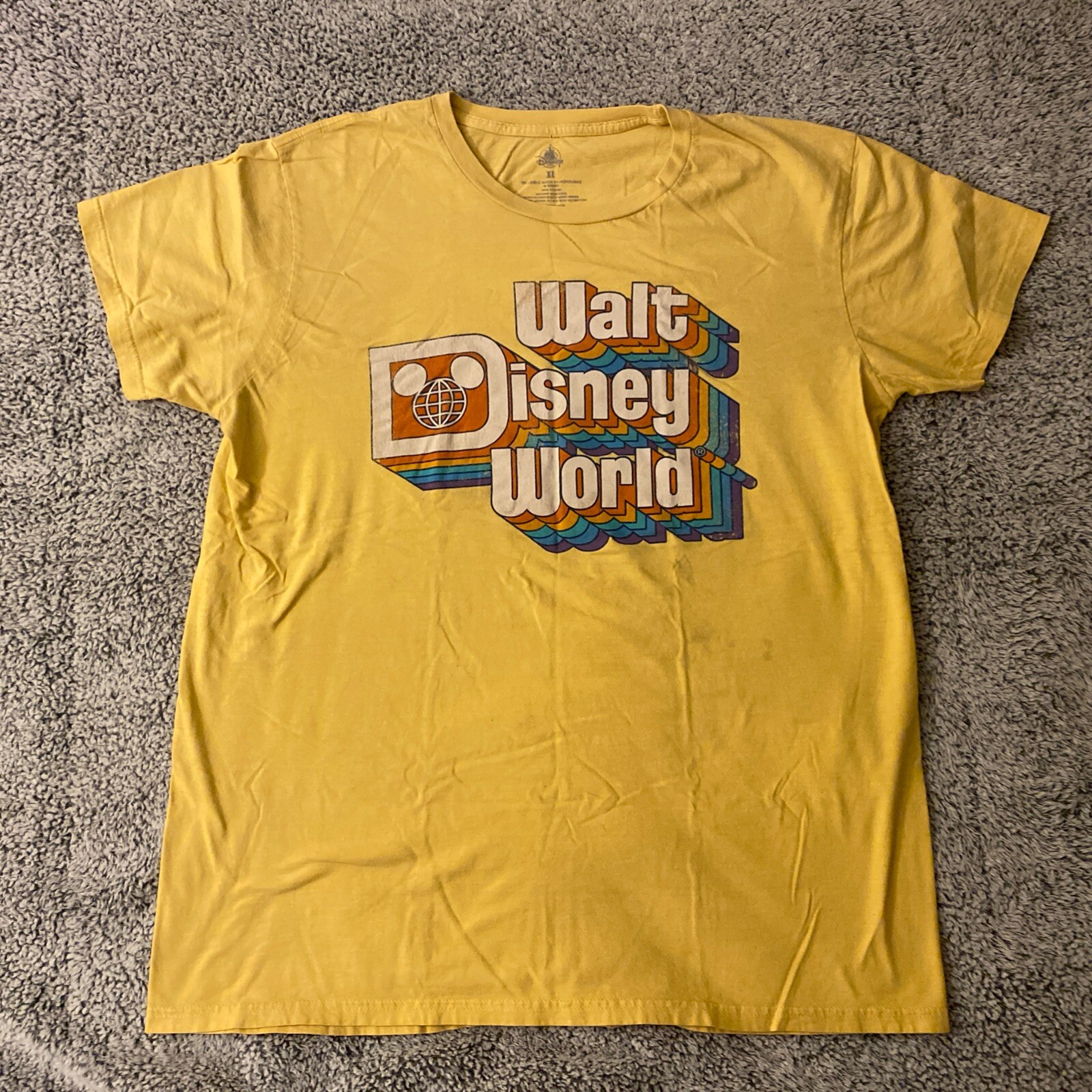 Disney Adult Size XL Yellow Retro Walt Disney World Short Sleeve T-Shirt