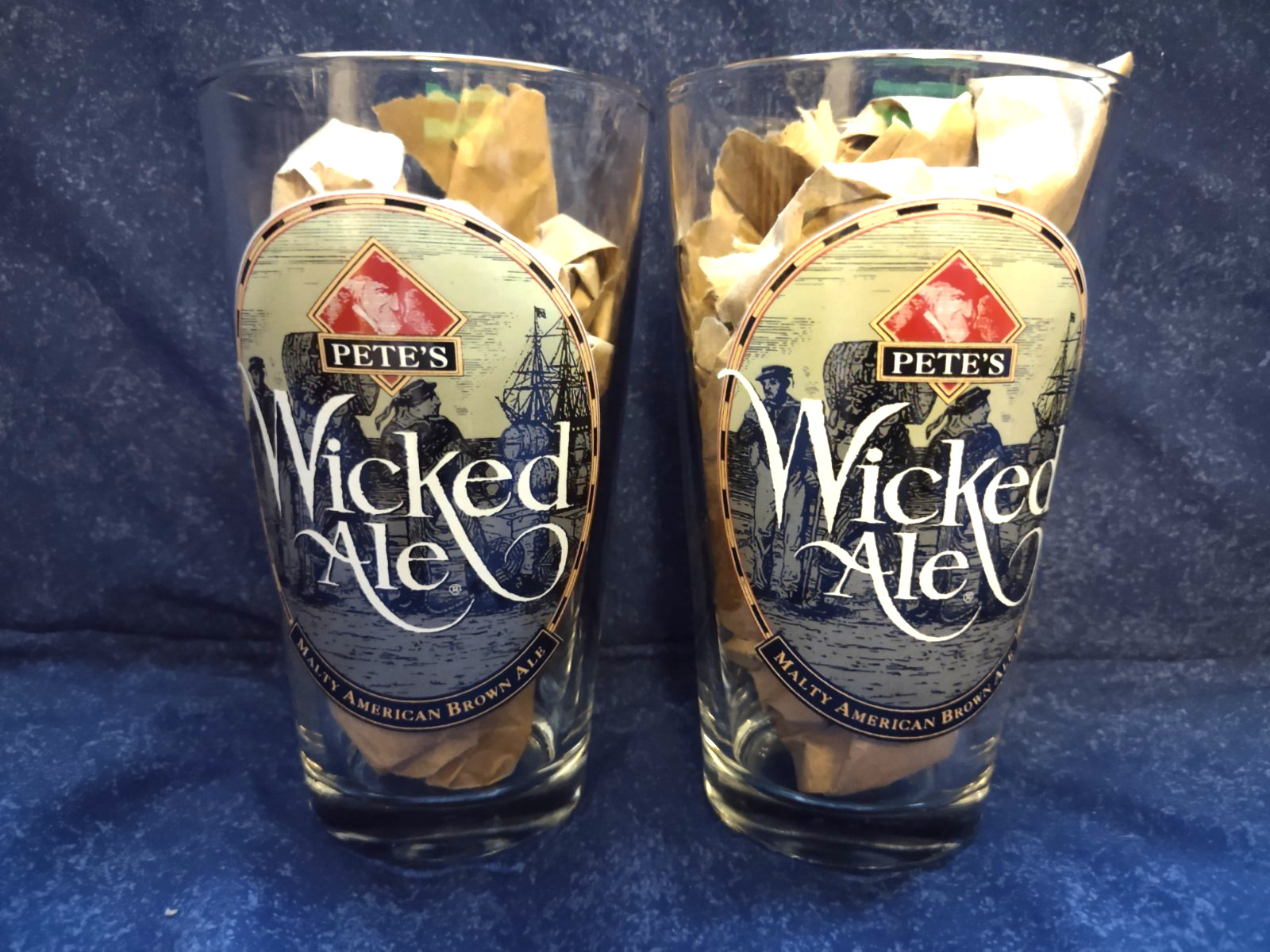 Pete’s Wicked Ale 16 OZ Pint Beer Glass Lot of 2 NOS New Unused