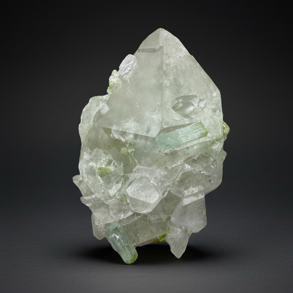 WOW! Bi-Color Lime Mint Green Tourmaline Gemstones On Quartz Point • Pakistan