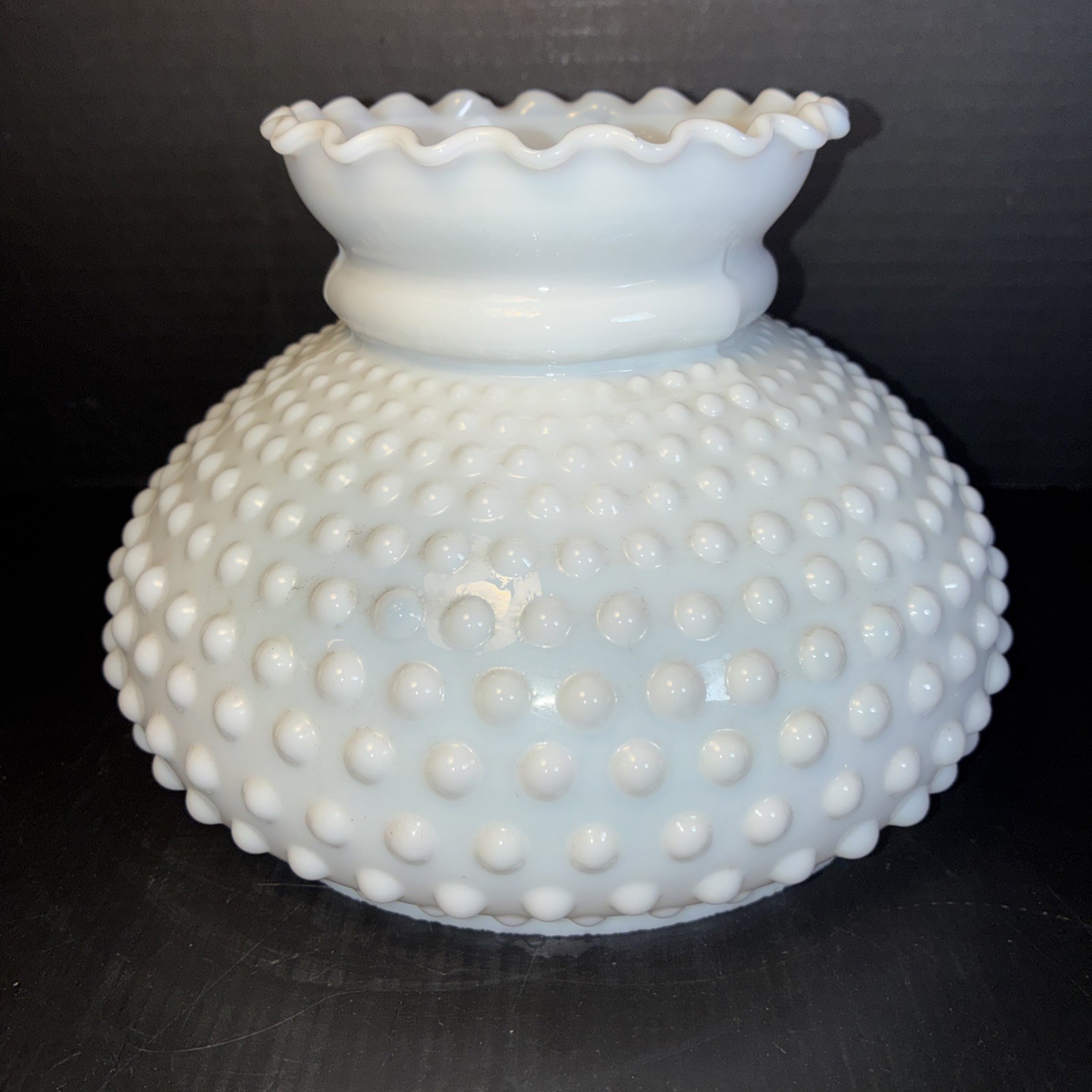 Vintage White Milk Glass Hobnail 7” Student Oil Lamp Shade Farmhouse Cottage