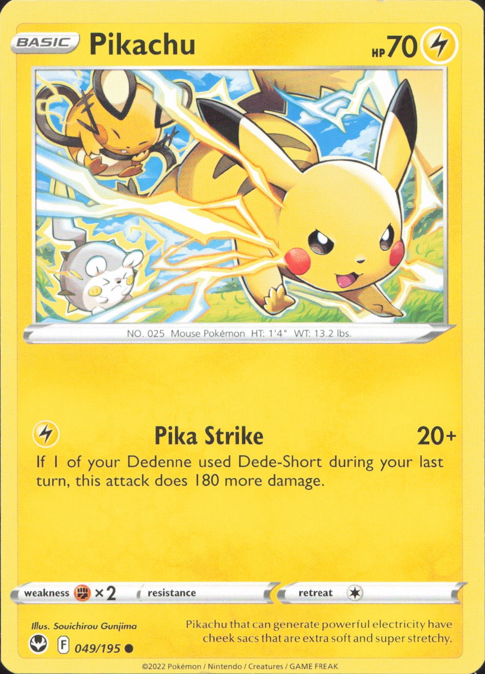 Pikachu 049/195 Common Silver Tempest Pokemon Near Mint