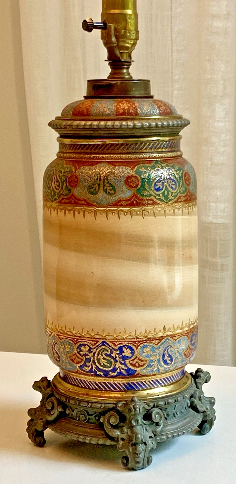 Antique Signed French Aesthetic Movement Moorish Revival Ceramic Table Lamp
