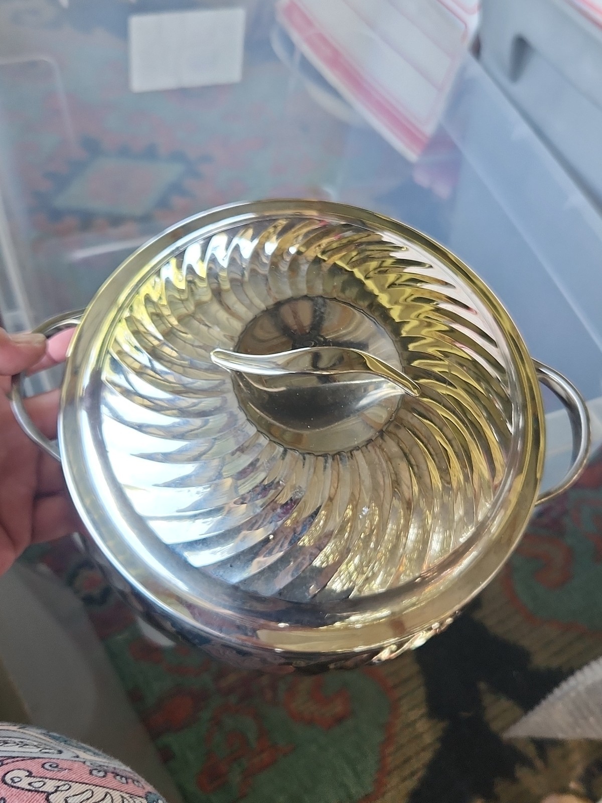 YAMAZAKI 18/8 STAINLESS STEEL 7” SWIRL SILVER COLOR LIDDED POT BOWL JAPAN