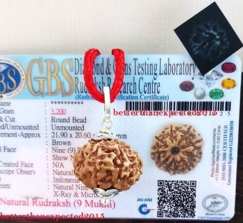 9 MUKHI RUDRAKSHA /NINE FACE RUDRAKSH 21-23 MM JAVA BEAD PENDANT CERTIFIED &XRAY