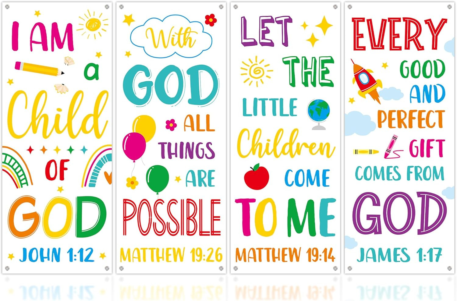 4PCS Church Banners with Scripture Religious Bible Verse Backdrops for Kids Chri