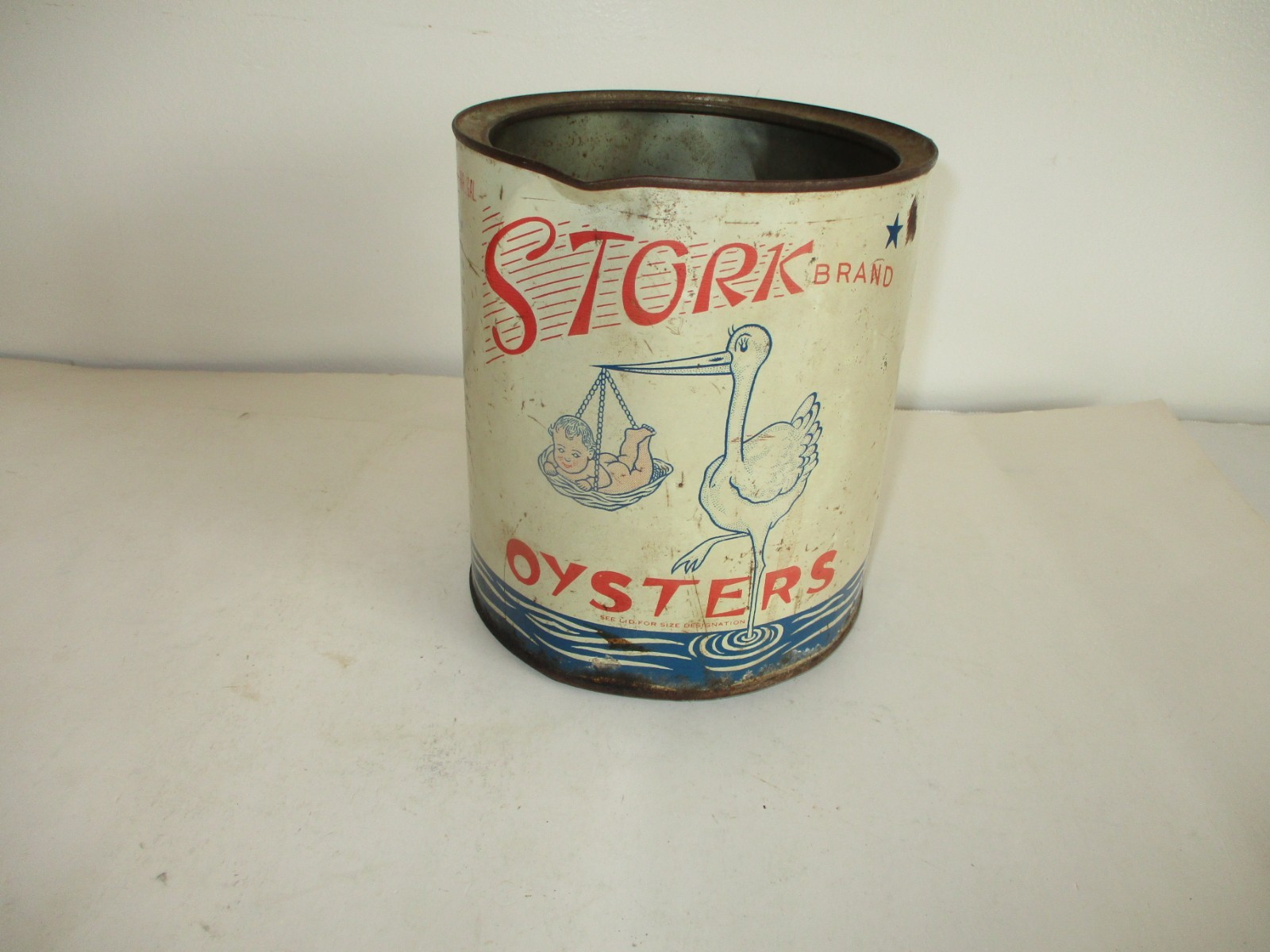 RARE Stork Brand Oyster Tin 1 GAL Empty No Lid H. S. Thompson Grasonville, MD