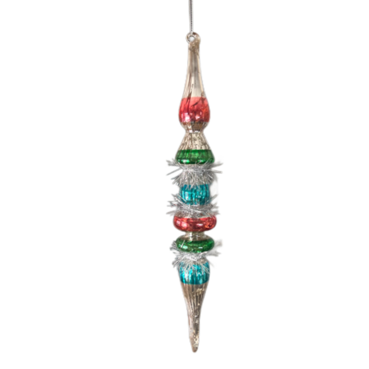 GANZ Set 2 Finial Glass Ornament Mercury Tensile Vintage Retro Style 10″ Pastel