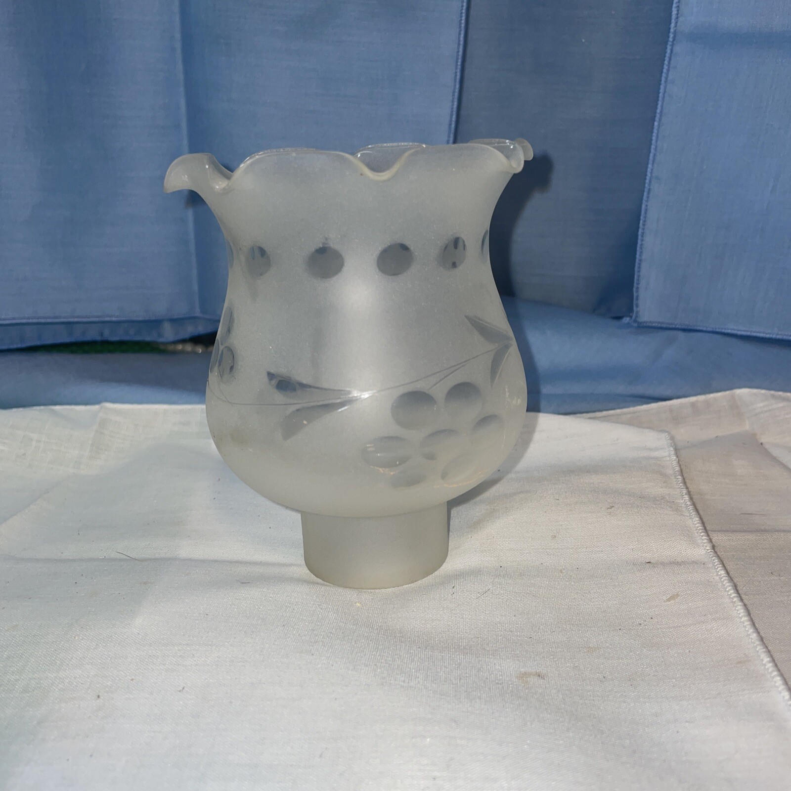 Vintage 1 3/4 Diameter Neck Frosted Cut To Clear Glass Shade 5 3/4” Inches Tall