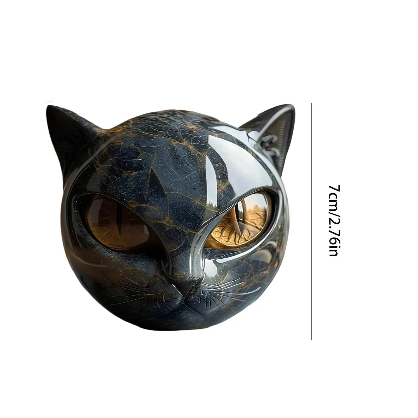 Black Cat Stone Figurine Resin Cat Head Marble Texture Healing Crystal Desk Deco