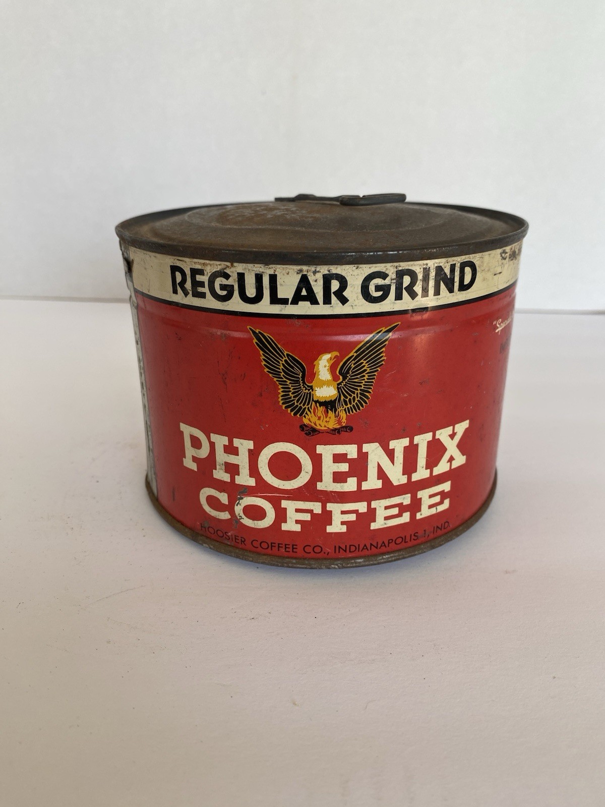 Vintage Phoenix Coffee Tin 1 lb., Full Unopened W/Key, Hoosier Coffee Co.