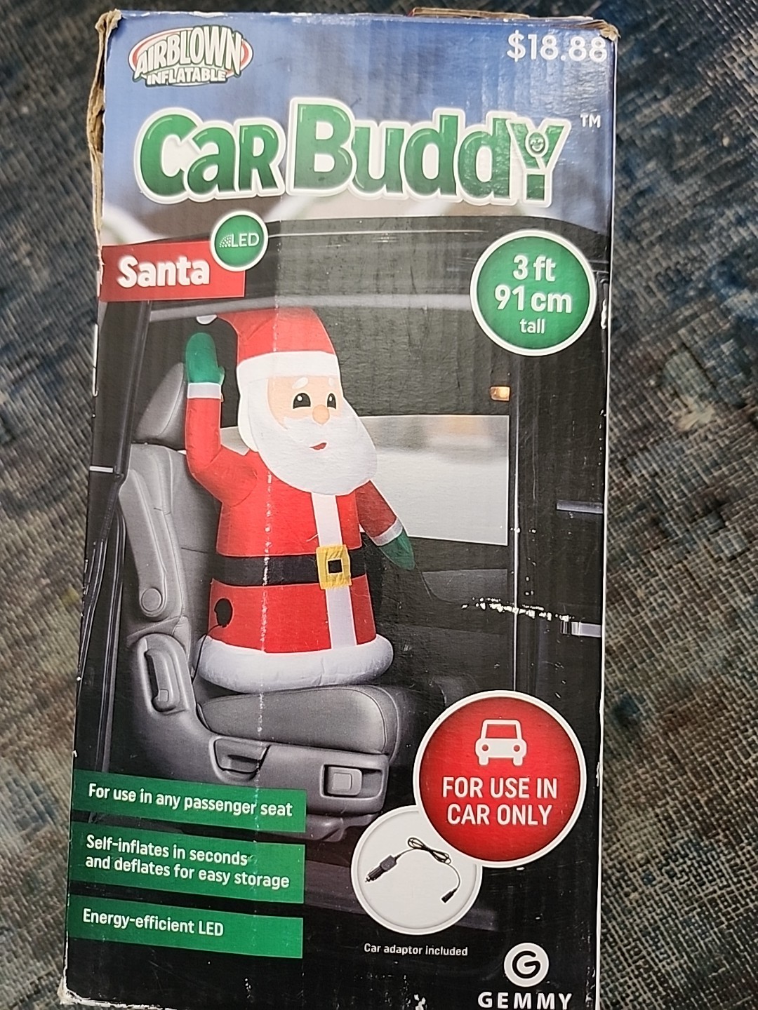 New Airblown Inflatable Santa Car Buddy 3ft LED Light Christmas Gemmy