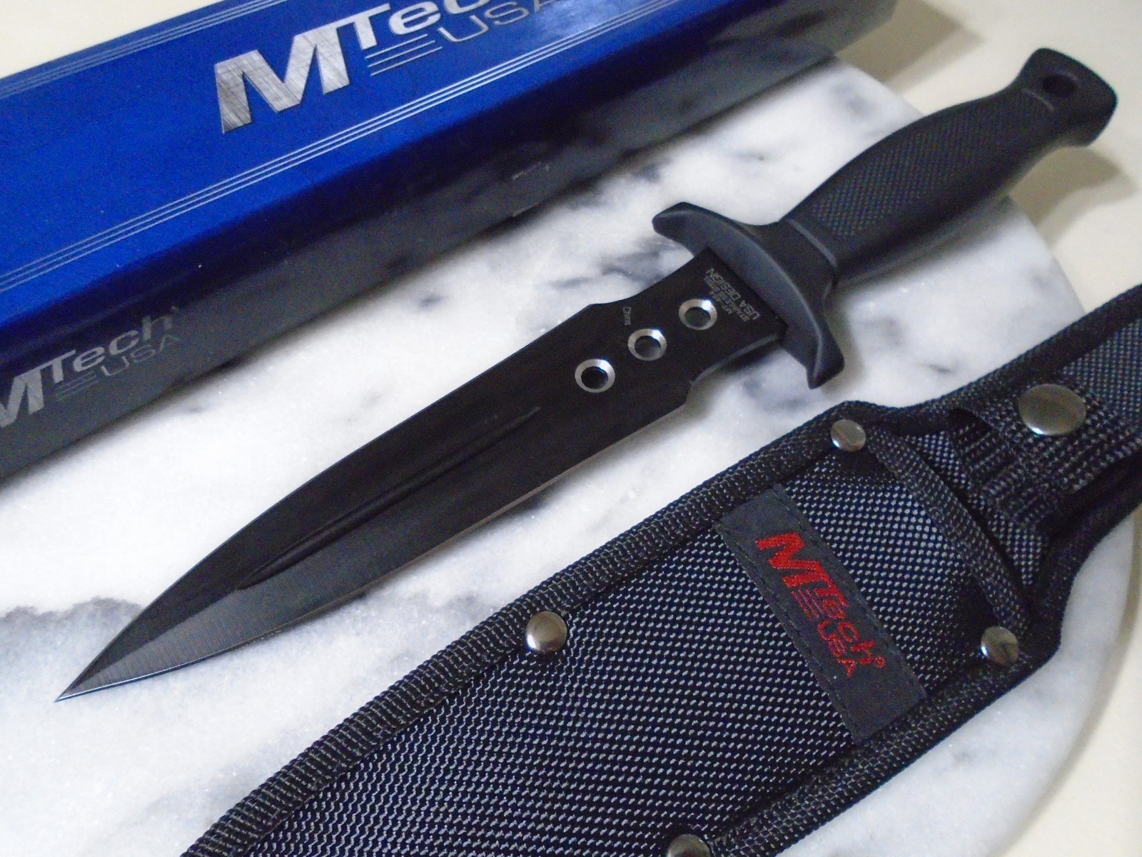 Mtech Black Dual Edge Dagger Fixed Blade Knife & Sheath MT-454 11 1/2″ OA New