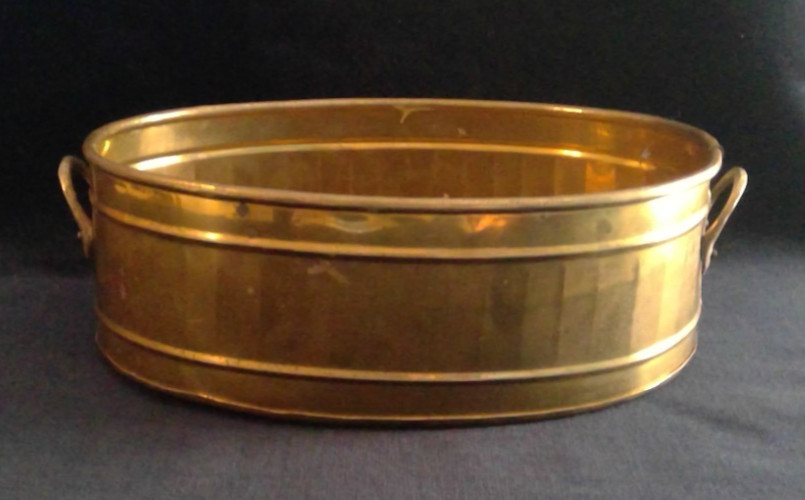 Decorative solid brass 9″ oval planter w/ handles Hosley International BS 4789A