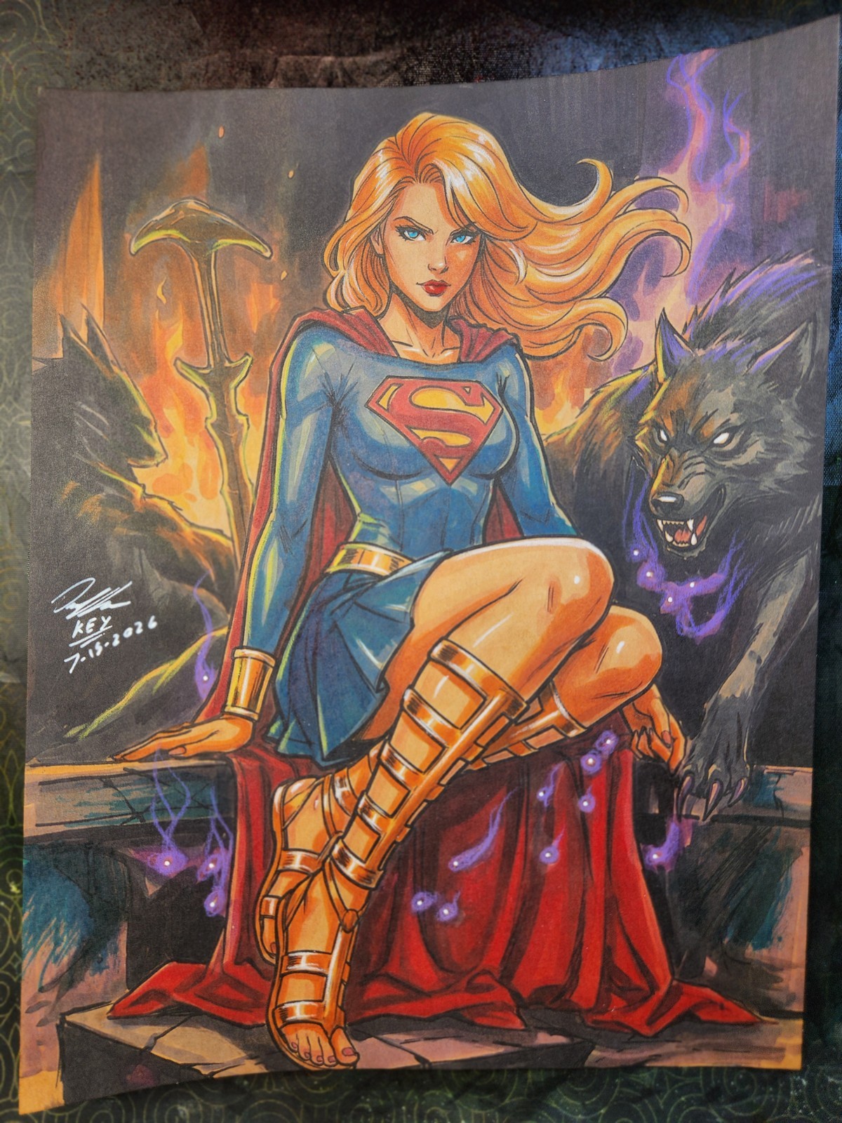 Supergirl Original Fine Art Illustration Signed 8.5×11 COA