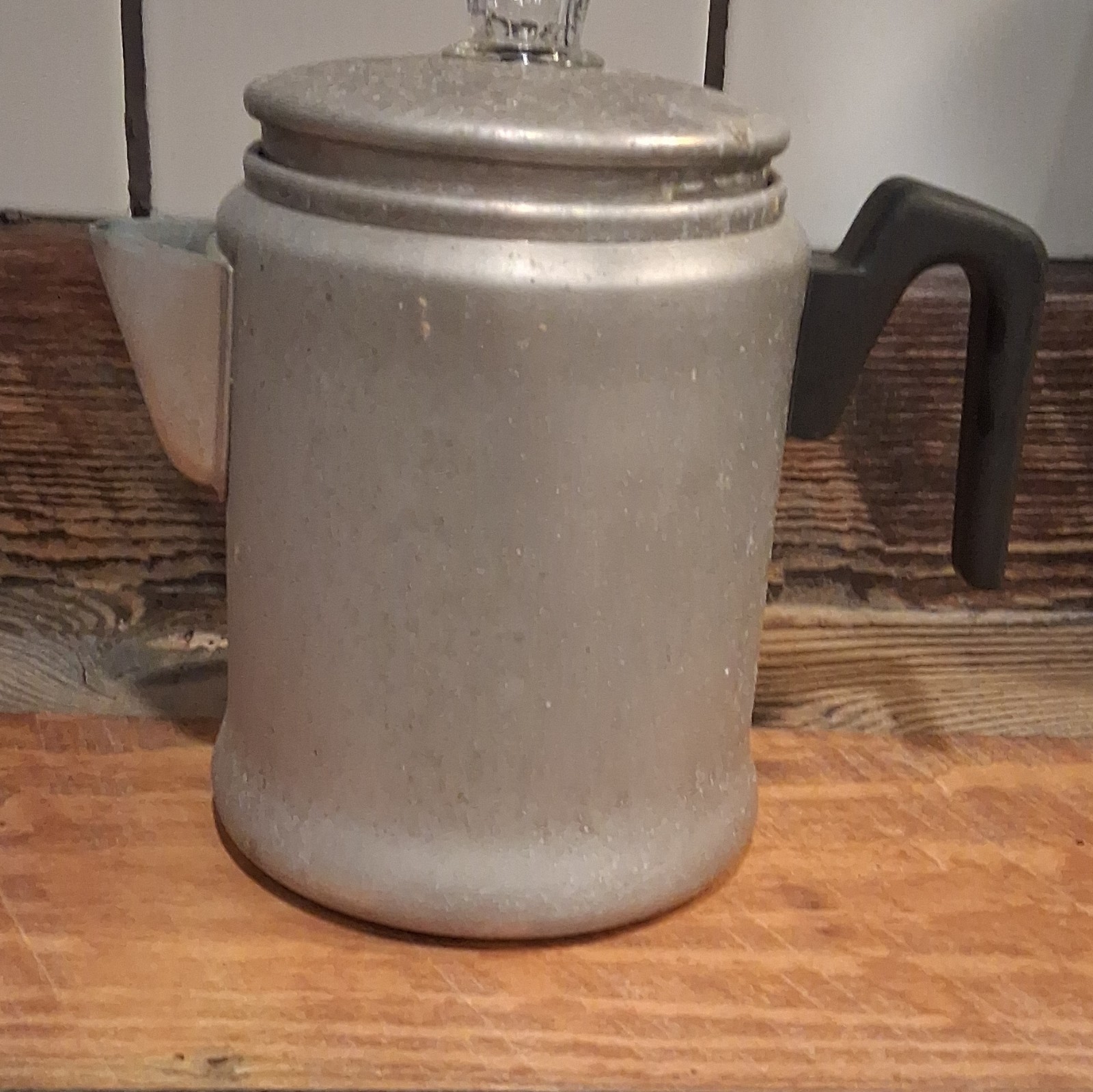 Lattea Vintage Aluminum Stovetop Coffee Pot Percolator w/ Lid Silver Black
