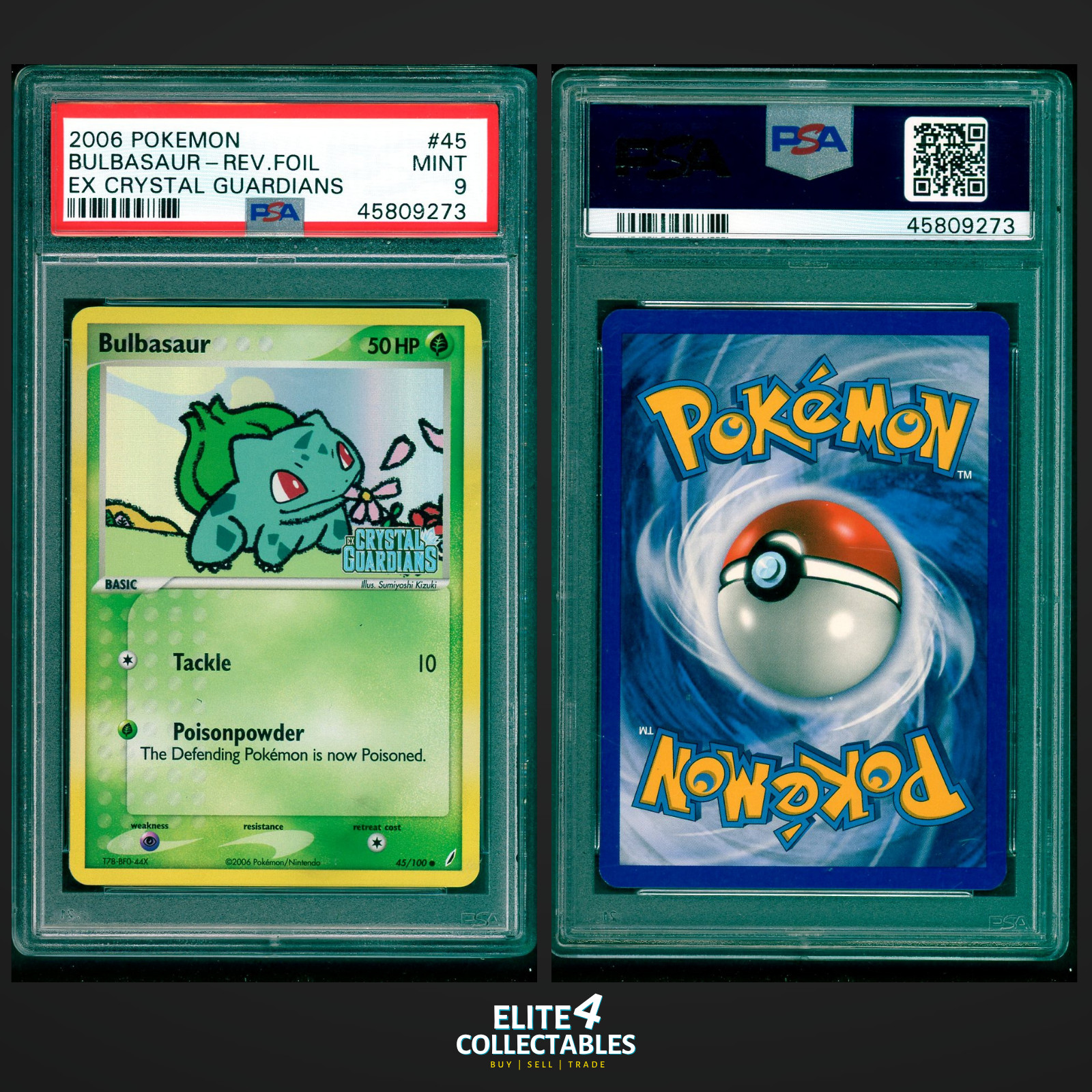 Bulbasaur 45/100 Reverse Foil – PSA 9 (Crystal Guardians)