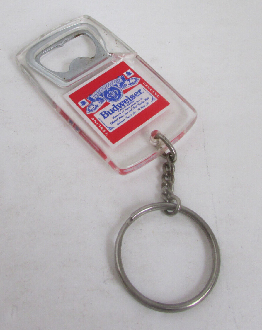 VINTAGE Budweiser Beer Clear Plastic Key Chain Bottle Opener *SEE LISTING*