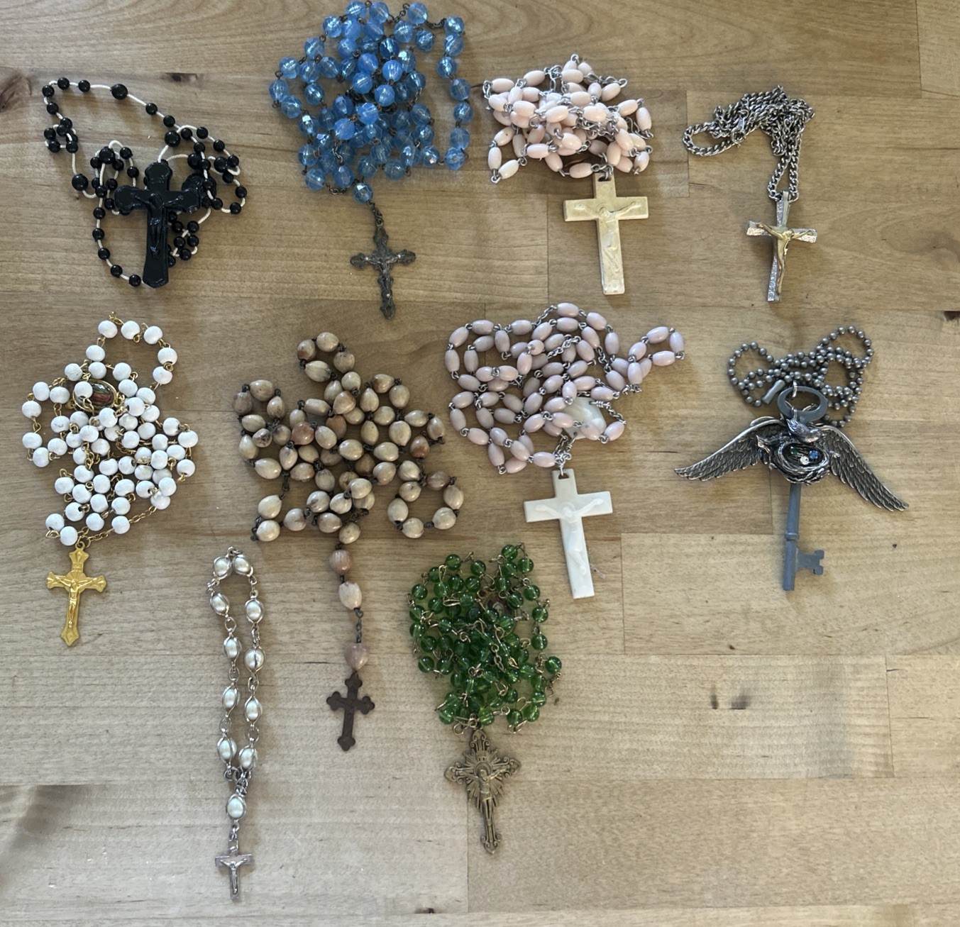 Bulk Lot of 10 Plastic & Metal Rosary Assorted Colors