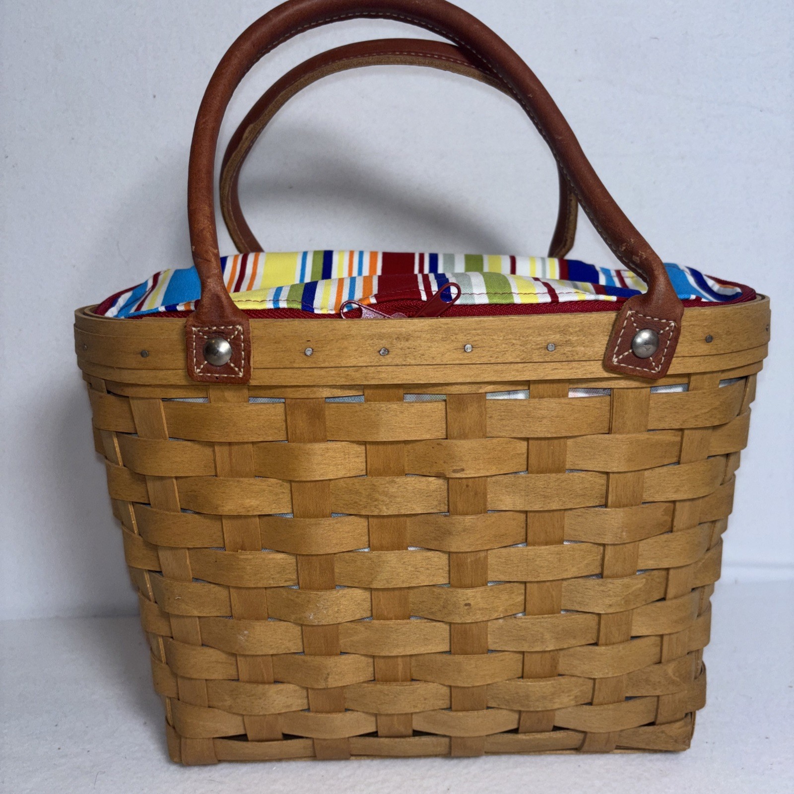 Longaberger Medium Boardwalk Basket With NEW Sunny Day Stripe Zippered Liner