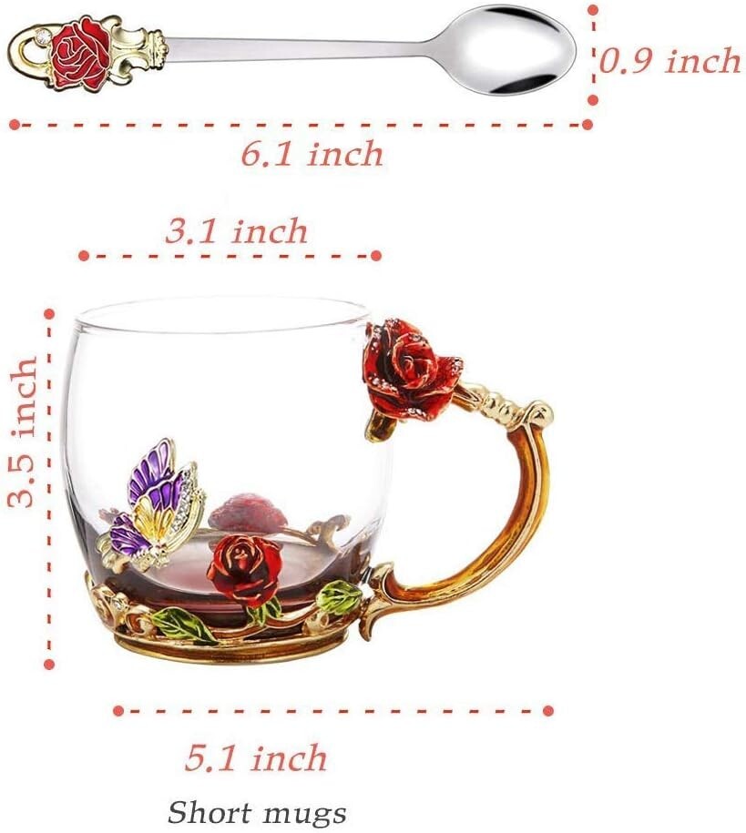 Crystal Glass 3D Flower Cups Tea Mug With Spoon (Hand Wash Only)6″W x 5″H