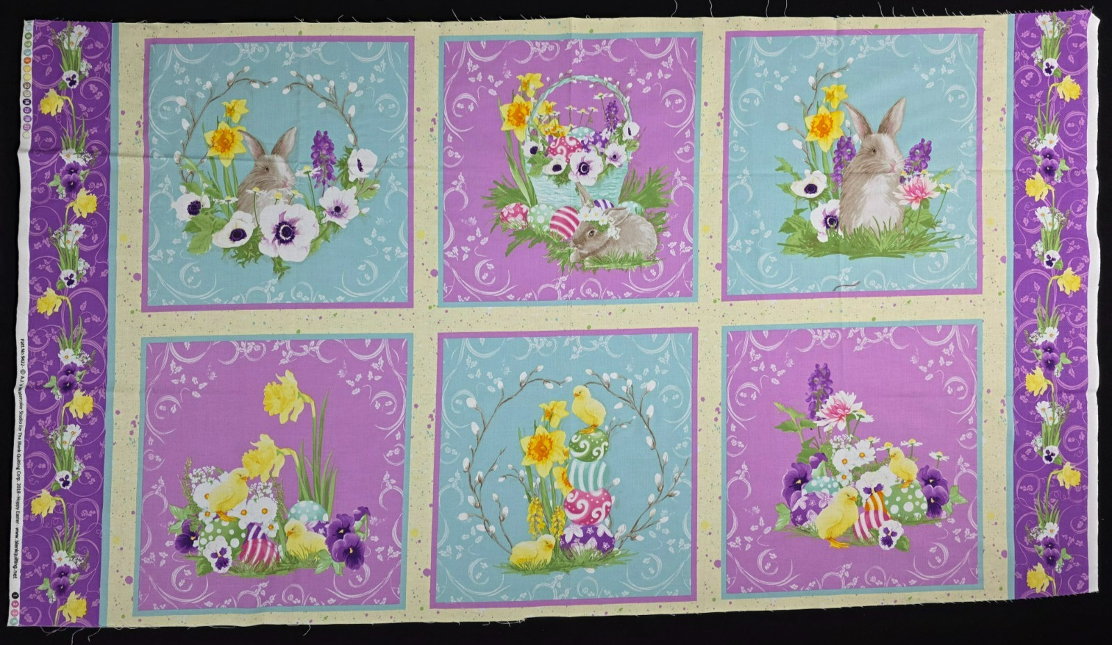 Hoppy Easter Fabric Panel Bunnies Chicks Floral 24″ x 44″ Quilt Shop Quality