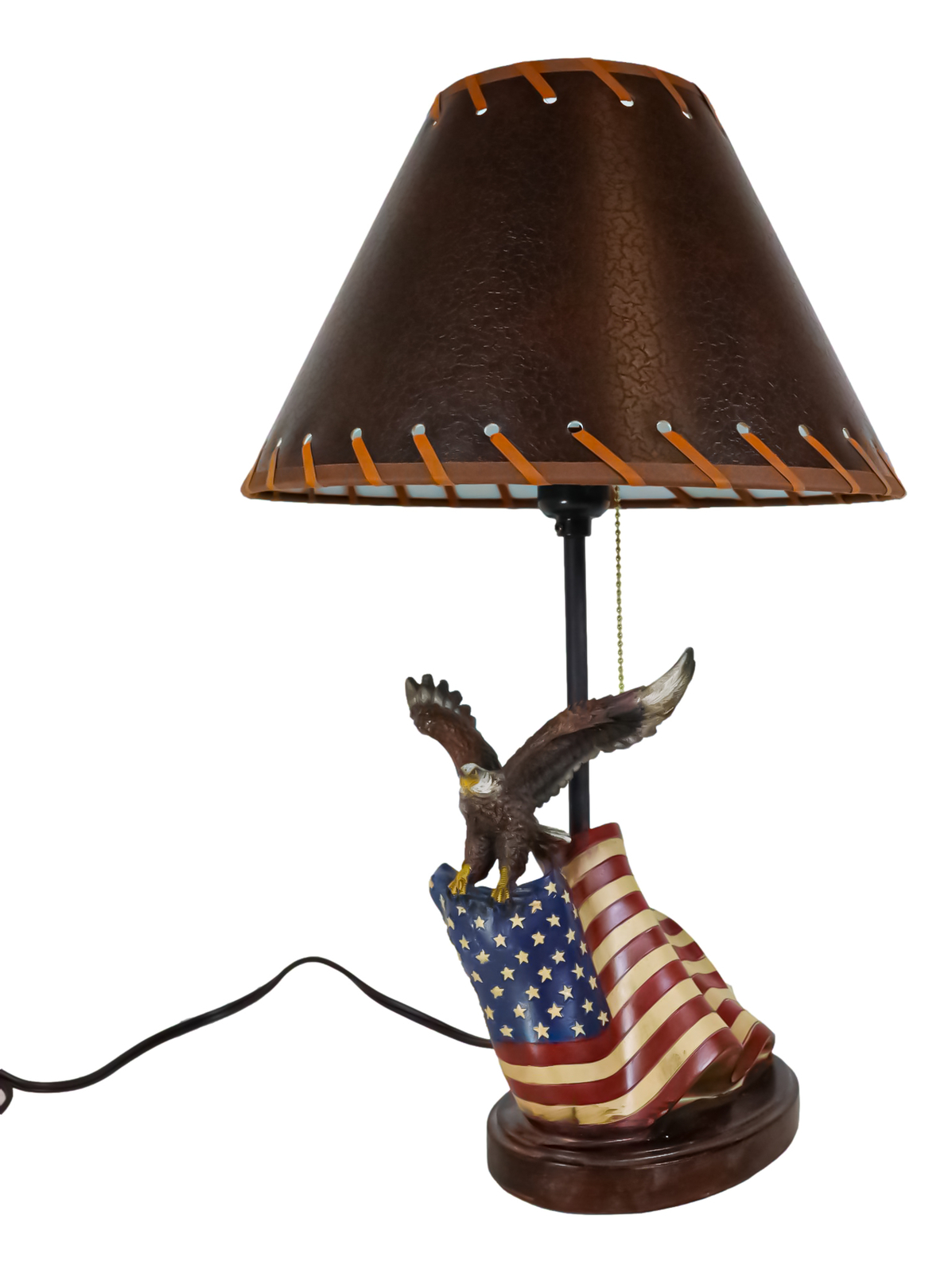 Soaring Bald Eagle With American Flag Memorial Table Lamp Figurine 19″ Tall