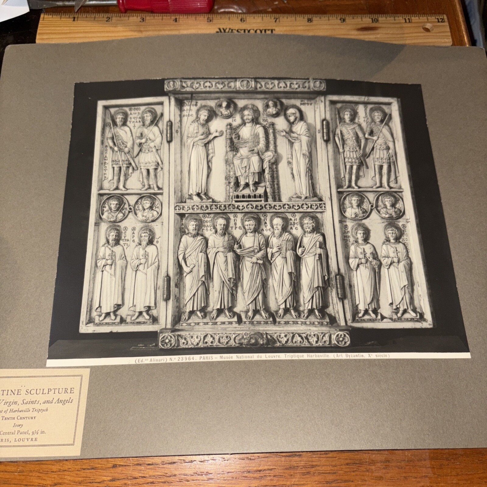 Antique Byzantine Sculpture Photo of Christ the Virgin Saints Angels Triptych