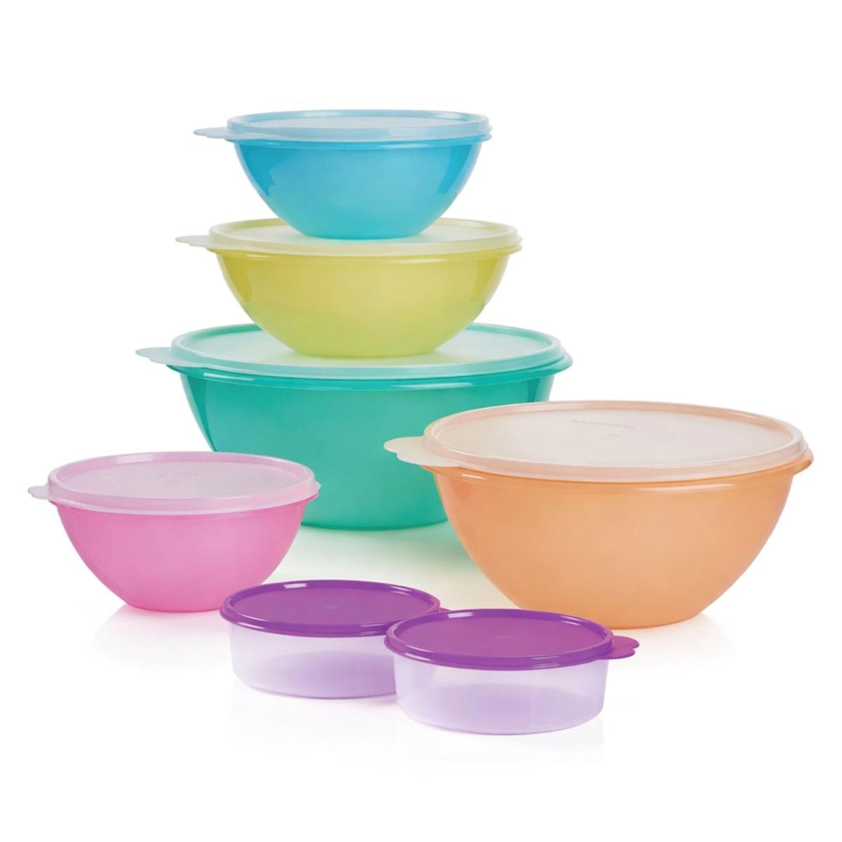 *Tupperware 14PC Wonderlier Vintage Series Bowl Set—Multicolor Bowls/Clear Lids