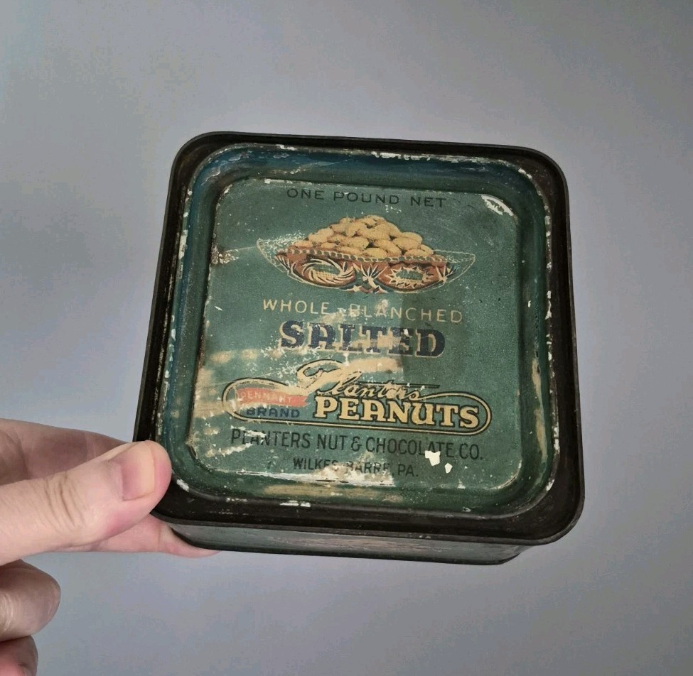 Rare Antique Co. 1919 Planters Peanuts Litho Tin Can, 1 LB size. Mr. Peanut