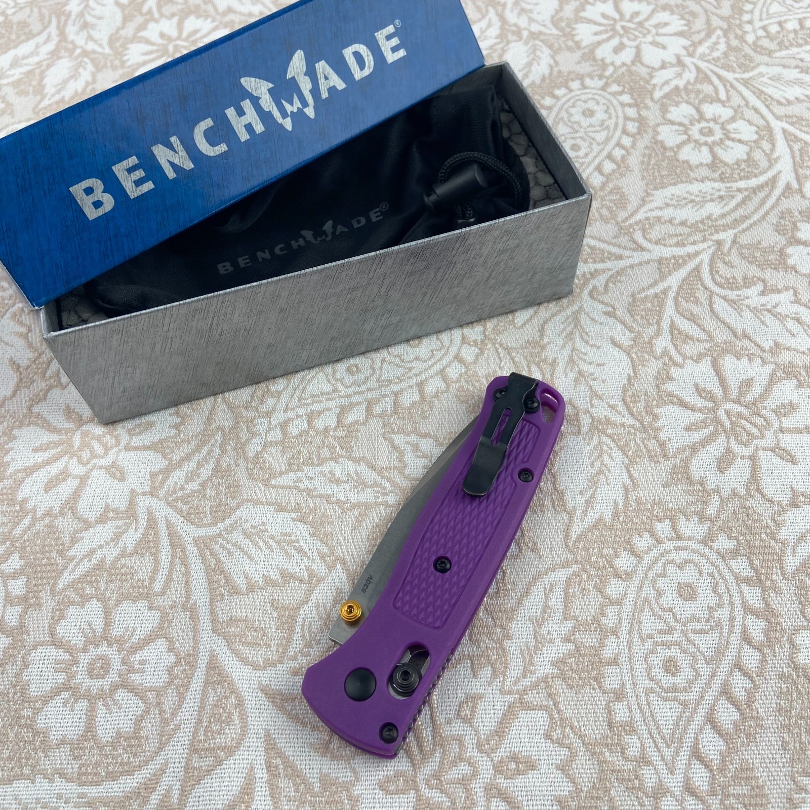 Benchmade 535 Bugout Folding Knife CPM-S30V Steel Purple Grivory Handle