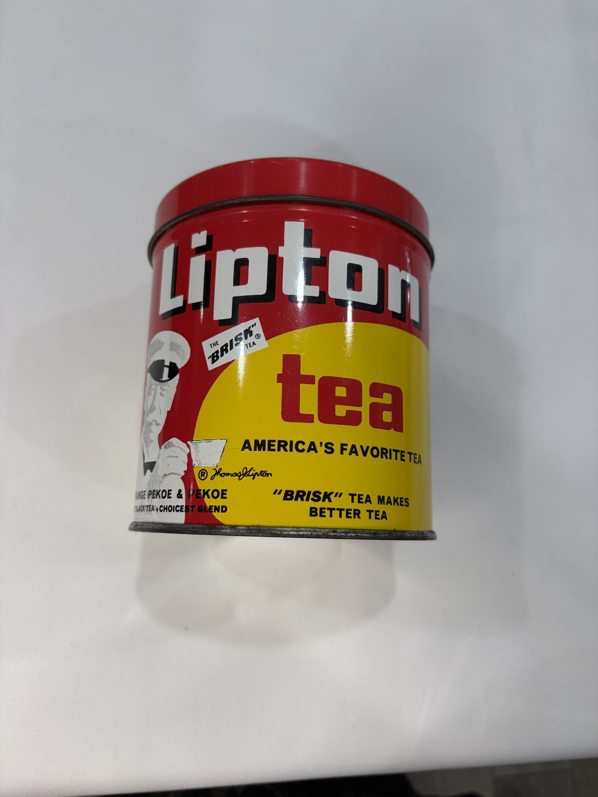 Vintage Lipton Brisk Tea Colourful Tea Tin wiht Button Top Lid by J.L. Clark USA