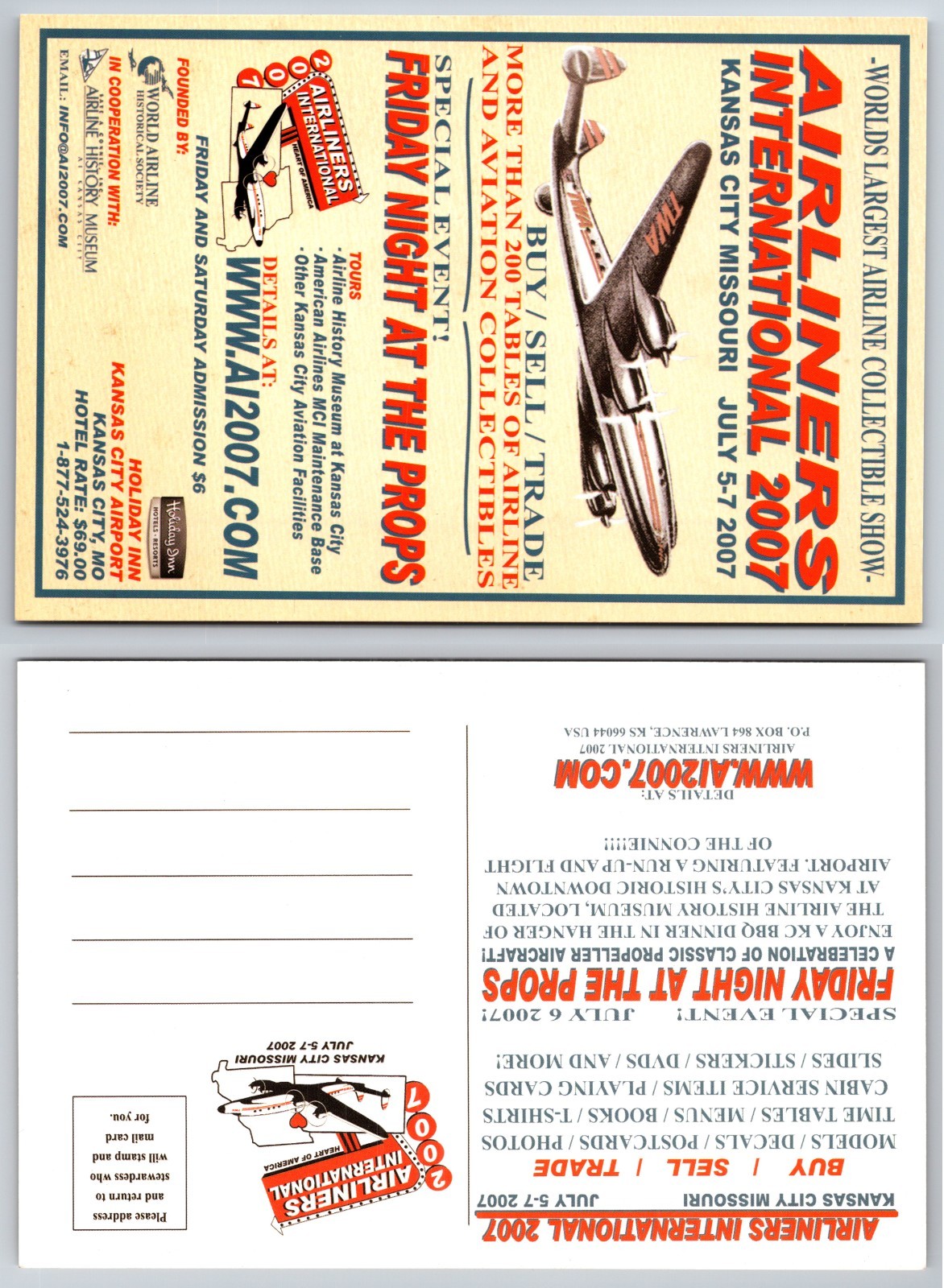 Continental Airliners International Kansas City Missouri Postcard