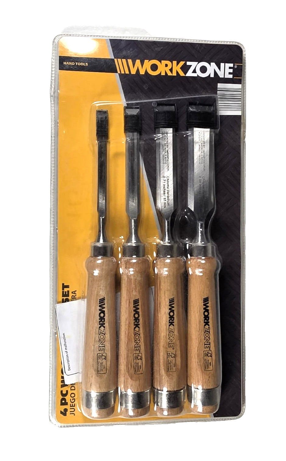 Wood Chisel Set 4 Piece Chrome Vanadium Steel Ergonomic Handles NEW