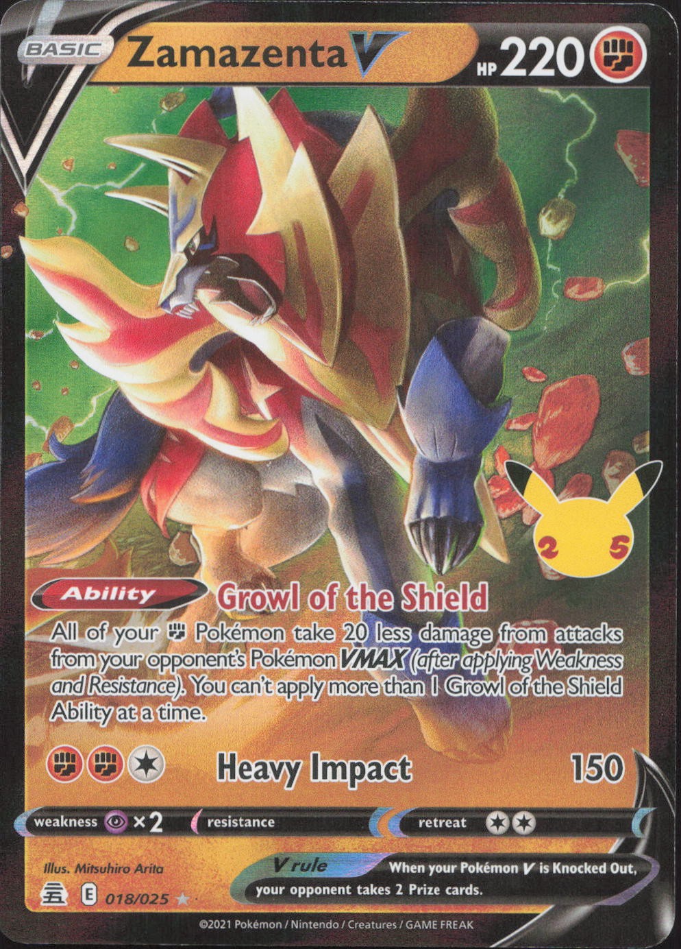 Zamazenta V 018/025 Holo V Rare Celebrations Pokemon Near Mint