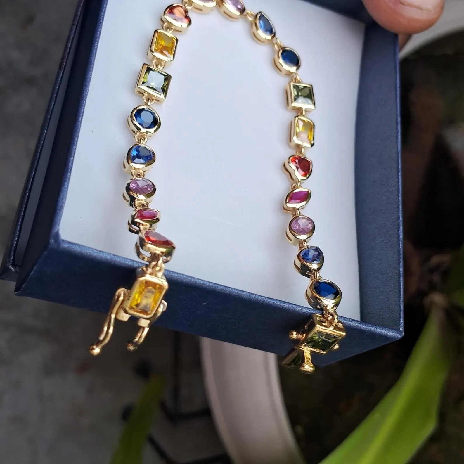 Rainbow Multi-Cut Multi-Color Gemstone Tennis Necklace 18K Yellow Gold Over 16″
