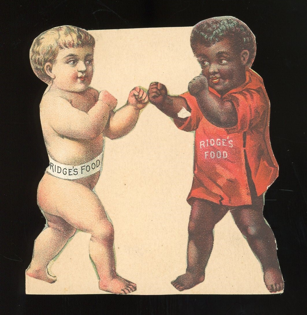 1880s Ridge’s Baby Food #353 Die-Cut Advertisement Boxing Babies