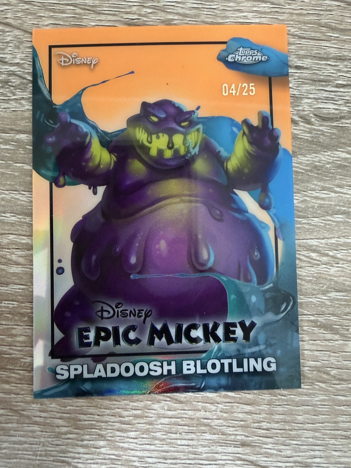 2026 Topps Disney Neon Spladoosh Blotling Epic Mickey Chrome NUMBERED /25 Orange