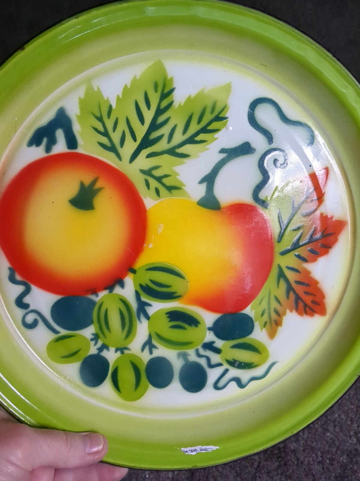 Vintage 50’s Large Enamelware Fruit Pattern Serving Tray 11.75”