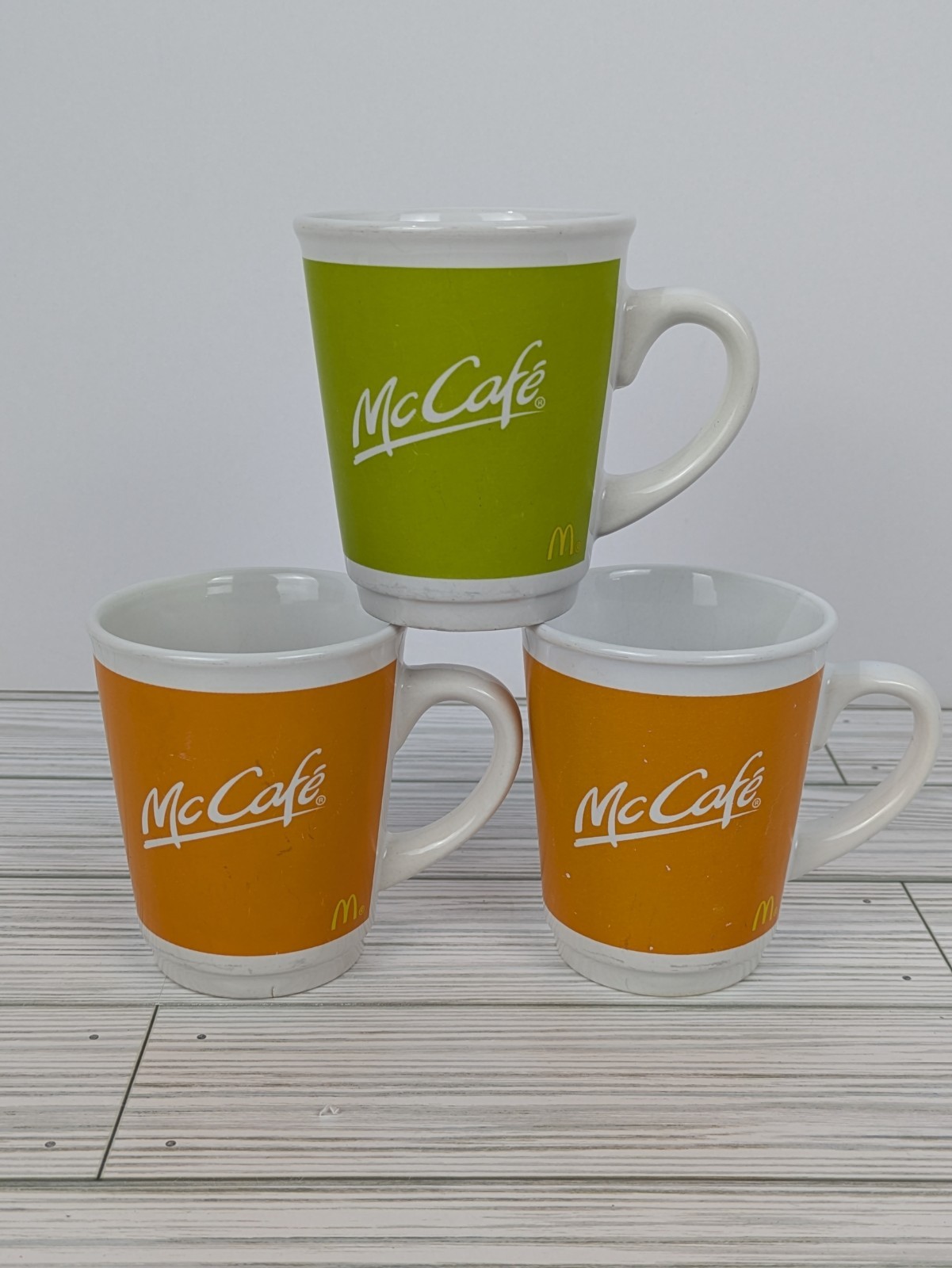 McCafe McDonald’s German Coffee Mug Cup Orange Green White 2010 Germany Lot Of 3