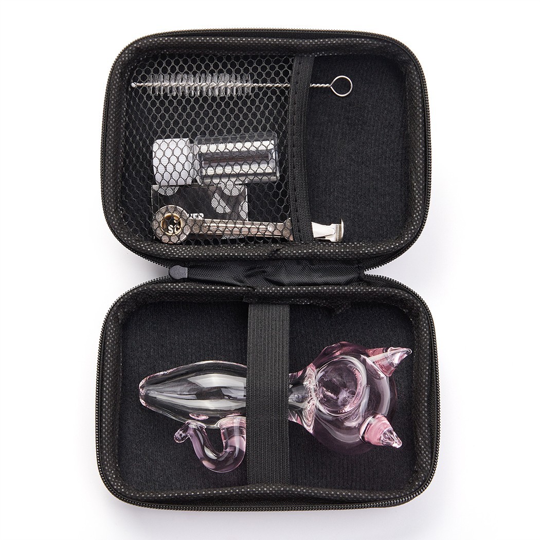 4″ Cat Glass Tobacco Smoking Pipe with Brush Storage Box and Tool Hand Pipe