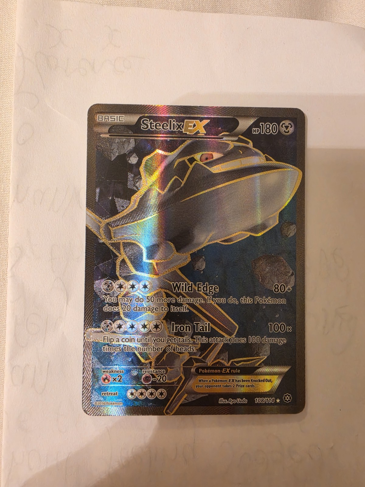 Pokémon TCG Steelix EX Ultra Rare Full Art Holo Card 2016 Steam Siege #108/114