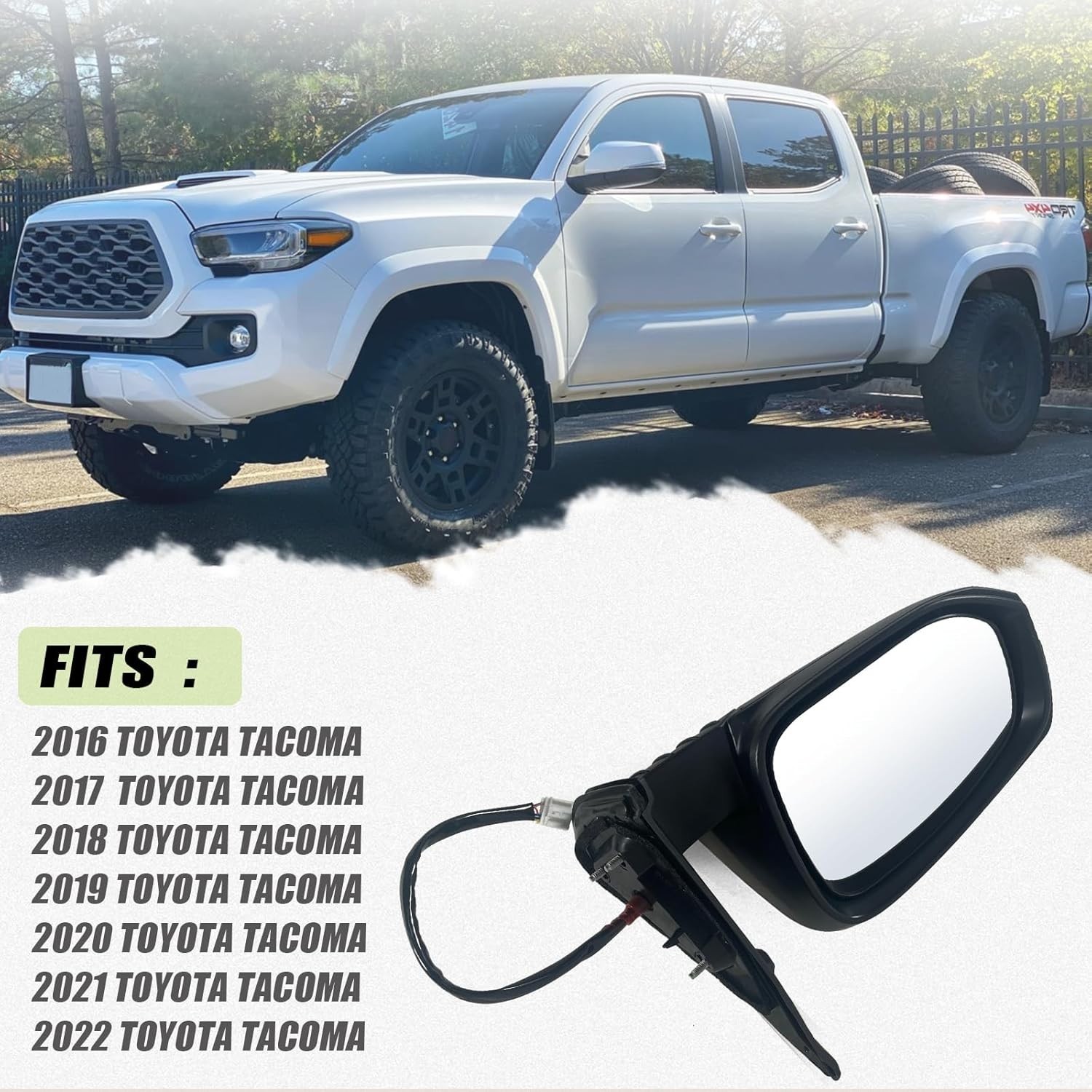 Left Driver Side Mirror Fits 2016-2022 Toyota Tacoma with Power Glass, Heated, T
