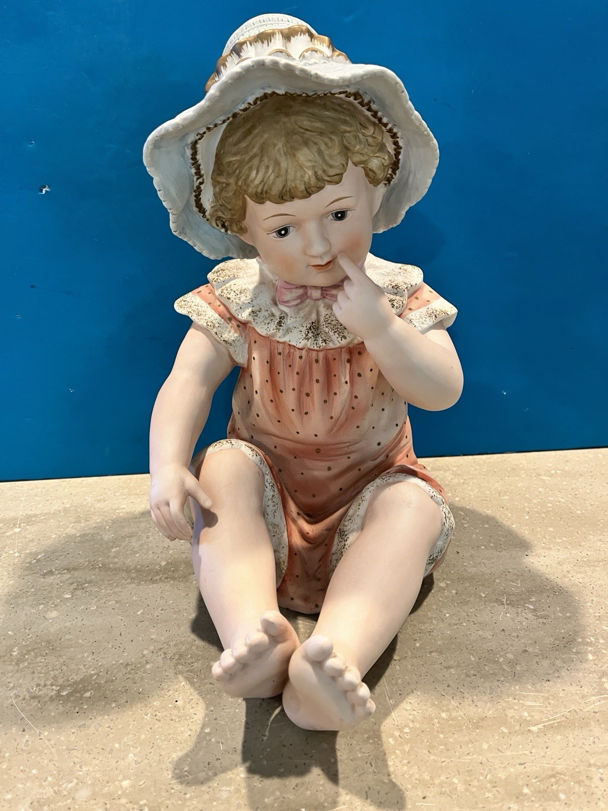 Vtg 12in Piano Baby Thoughtful Girl, Hand Painted Andrea by Sadek Bisque #6161