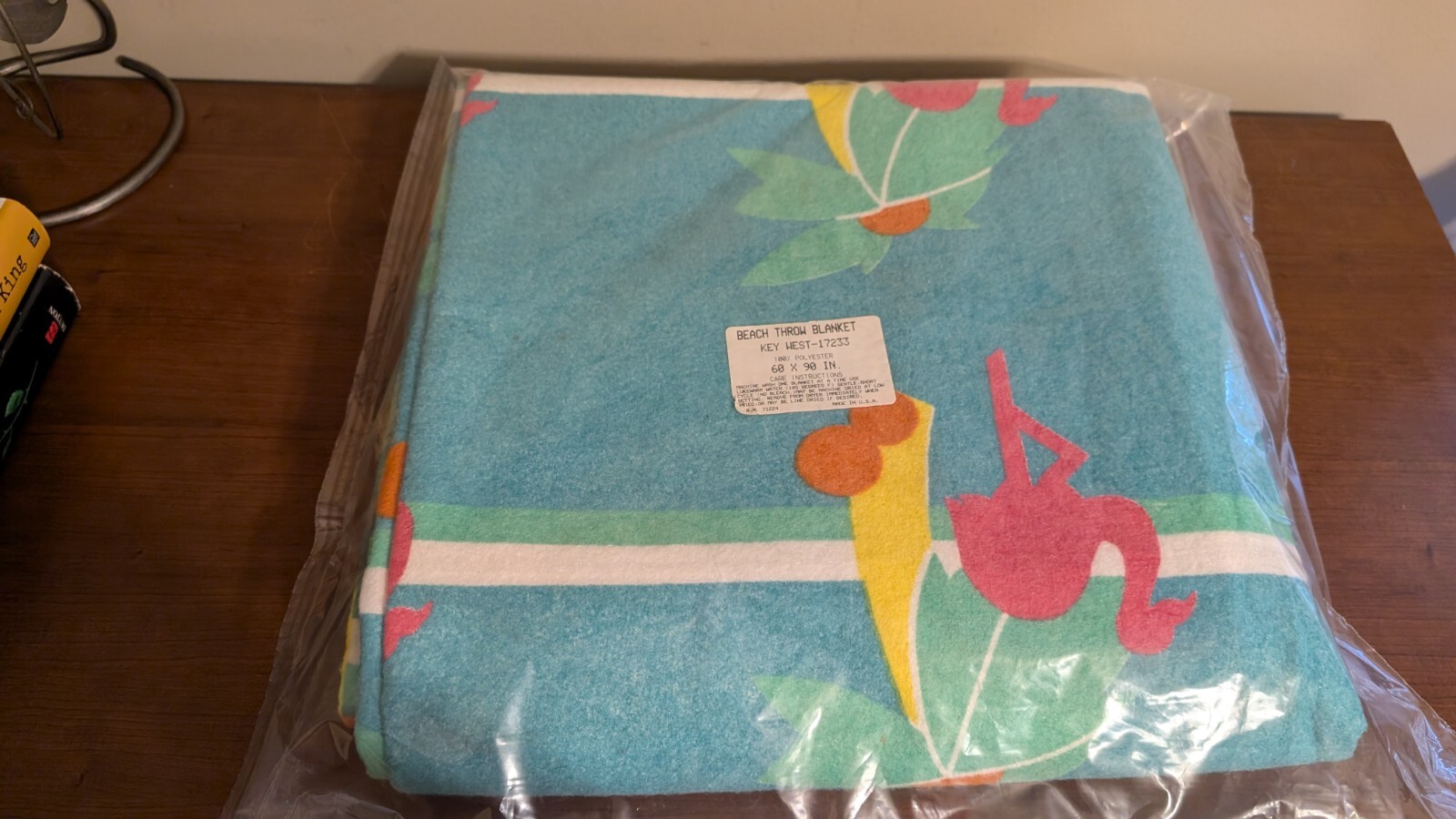 Vintage BEACH THROW BLANKET KEY WEST 60” x 90” 100% Polyester NIP Made in USA